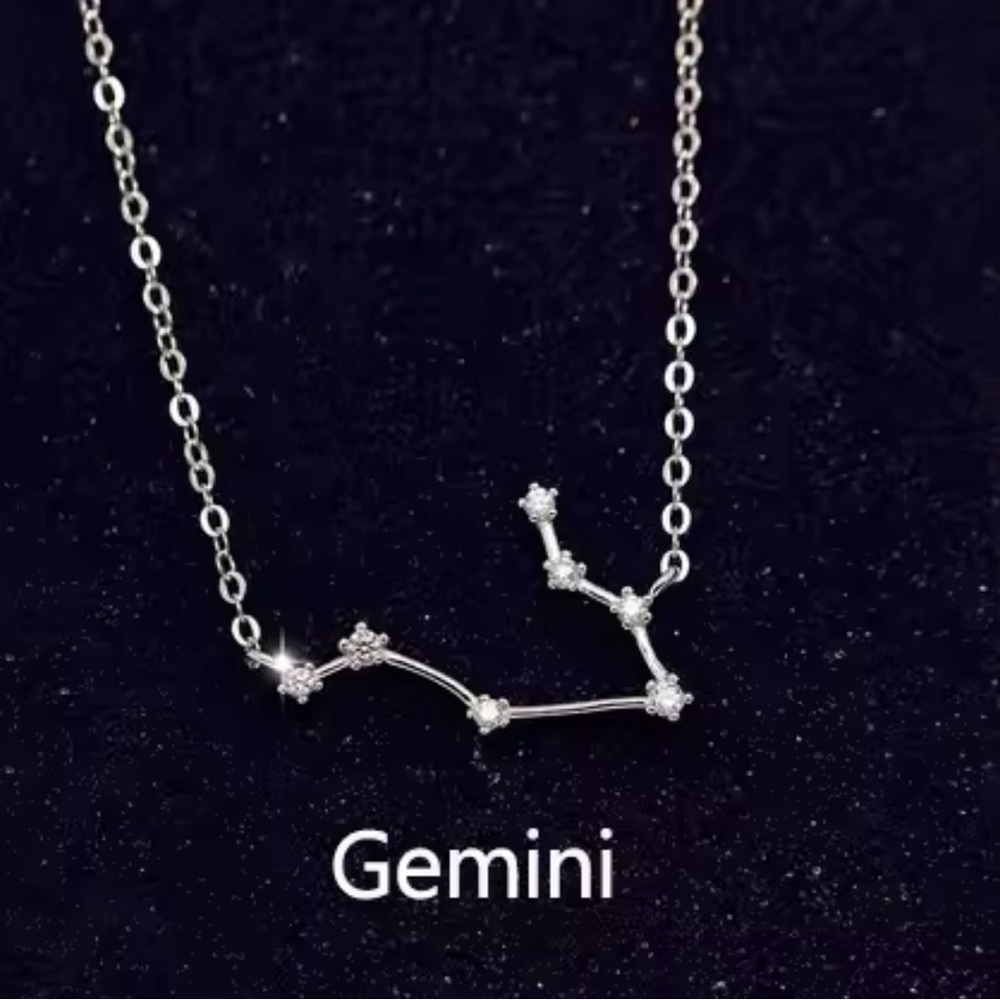 Simple 925 Sterling Silver Zircon Constellation Necklace -Gemini